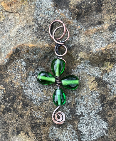 Glass and Copper Four-leaf Clover Pendant