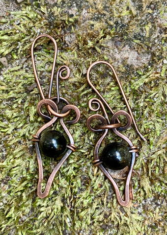 Golden Sheen Obsidian and Copper Earrings