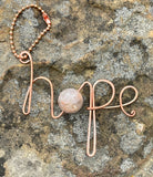 Hammered Copper "hope" Keychain with large Sunstone Bead. 