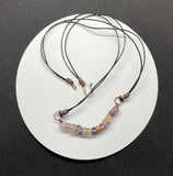 Multi-colored tumbled Fluorite, Copper and Leather Necklace.  