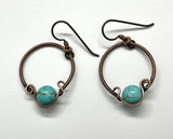 Wire Wrapped Copper Earrings with Turquoise and Niobium Ear Wires. 