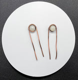 Heavy Gauge Wire Wrapped Copper Hair Clips / Forks / Barrettes with White Moonstone.  