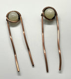 Heavy Gauge Wire Wrapped Copper Hair Clips / Forks / Barrettes with White Moonstone.  