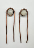 Heavy Gauge Wire Wrapped Copper Hair Clips / Forks / Barrettes with White Moonstone.  