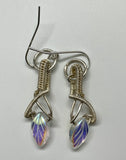 Wire Wrapped Sterling (.925) and Fine (.999) Silver Earrings with iridescent Czech Glass Leaves. 