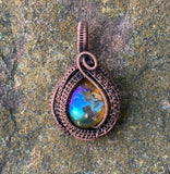 Crackled Iridescent Glass Pendant wrapped in Copper