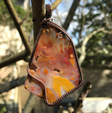 Vibrant Tumbled Agate Slice Pendant wrapped in Copper