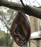 Tumbled Brown Agate Slice Pendant in Copper