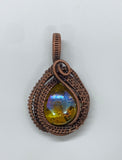 Crackled Iridescent Glass Pendant wrapped in Copper