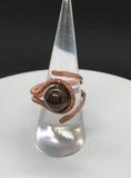 Handmade Bronzite and Hammered and Coiled Copper ring - adjustable