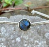 Wire wrapped Argentium and Sterling Silver Bracelet with Blue Labradorite Center.