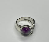 Beautiful Sterling Silver Angel Wing Ring with Rainbow Fluorite in purple, clear and blue.