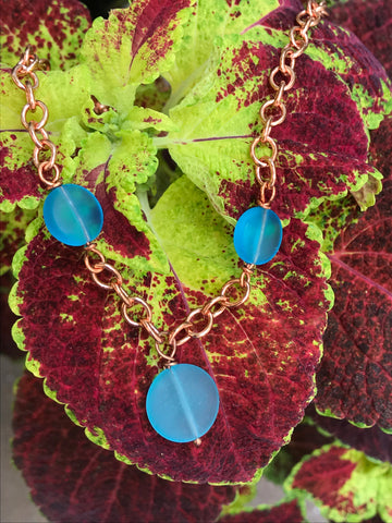 Blue Sea Glass and Copper necklace