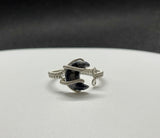 Adjustable (size 7+) Wire Wrapped Argentium Silver Ring with a Snowflake Obsidian Moon.