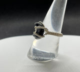 Adjustable (size 7+) Wire Wrapped Argentium Silver Ring with a Snowflake Obsidian Moon.