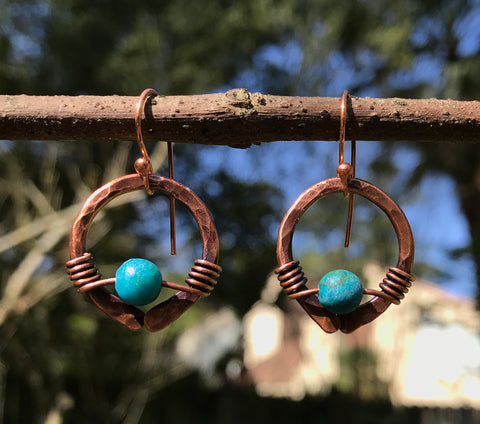 Copper Circle and Chrysocolla Earrings
