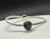 Wire wrapped Argentium and Sterling Silver Bracelet with Blue Labradorite Center.