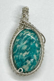 Gorgeous Teal Amazonite Pendant in wire wrapped Argentium Silver.  