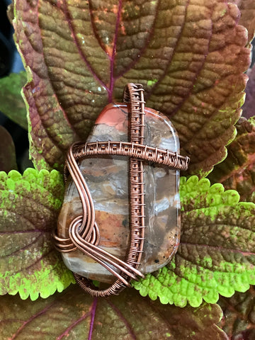 Beautiful Tumbled Agate Pendant wrapped in copper
