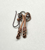 Hammered Copper Earrings with Copper Swirls on Niobium Ear Wires. 