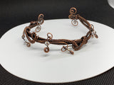 Woven Copper Cuff Bracelet with Glass Dangles - adjustable