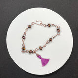Handmade Copper and Purple Rainbow Crystal Ankle Bracelet with 1" Purple Silk Tassel.  Add some sass to your ankle! 