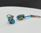 Electroplated Hematite Earrings in Copper surrounded by Azure Blue Sead Beads with Niobium Ear Wires. 