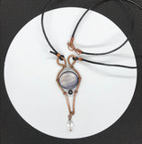 Radiant Mother of Pearl and Glass Bead Necklace in Copper with Leather Cord