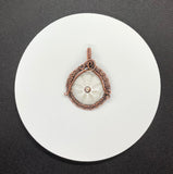 Vintage Button Pendant in Wire Wrapped Copper with Pearl Center. 