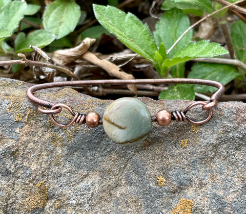 Wire Wrapped Copper Bracelet with Cherry Creek Jasper Focal. 