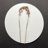 Hammered Copper Hair Fork with layers of Handwoven Copper and Glass Beads. 