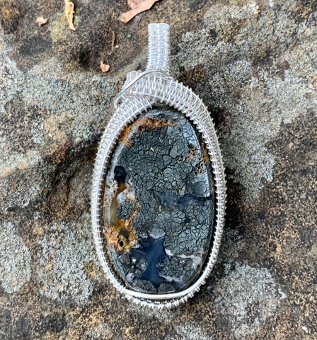 Shimmering Marcasite Pendant wrapped in handwoven Sterling (.925) and Fine Silver (.999)