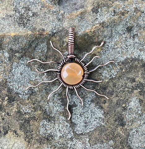 Carnelian Sun Pendant made in Copper. 