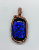 Dichroic Purple and Blue Glass Pendant wrapped in Copper