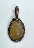 Pale Yellow Dragon's Vein Agate (dyed) Pendant in Wire Wrapped Copper. 