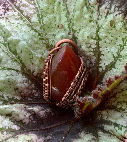 Orange Agate teardrop Pendant wrapped in Copper.