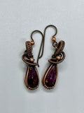 Wire Wrapped Copper Earrings with Purple Spiny Oyster with a touch of orange on Niobium Ear Wires. 