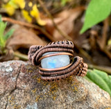 Copper and Rainbow Moonstone Ring - size 9-9 1/2