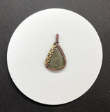 Golden Sheen Obsidian Pendant in Wire Wrapped Copper with Brass Leaves accent. 