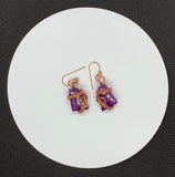 Purple Glass and Copper Earrings