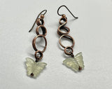 Carved Light Green Aventurine Butterfly and Copper Earrings with Niobium Ear Wires.