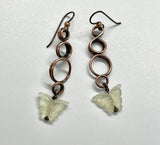 Carved Light Green Aventurine Butterfly and Copper Earrings with Niobium Ear Wires.