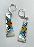 Sterling Silver Lever Back Earrings with inlaid Mother of Pearl, Spiny Oyster and Charcoal. 