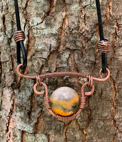 Bumble Bee Jasper, Copper, and Leather Necklace