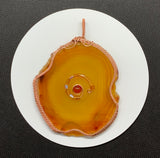 Polished Agate Slice Suncatcher with Carnelian and Glass Bead Center