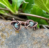 Wire Wrapped Copper Adjustable Ring with Aquamarine.