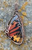 Colorful Indian Paint Stone Pendant in Wire Wrapped Copper. 