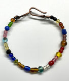 Colorful Vintage Glass Beads and Copper Bracelet. 
