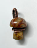 Adorable Little Agate Mushroom Pendant in Wire Wrapped Copper. 