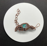 Beautiful Chrysocolla and Cupite adjustable Wire Wrapped Copper Bracelet. 